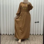 پیراهن نخی گلدوزی زنانه مدل خاطره فری سایز تا 48 با کمربند - Image 11