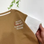ست تیشرت شلوارک پسرانه و دخترانه بیسکوییتی سایز 50 تا 65 رنگ کرم خردلی قهوه ای - Image 8