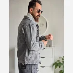 کت جین مردانه رنگ ذغالی پارچه ترک بدون کش و سنگین - Image 7