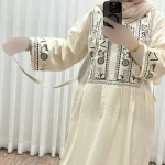 پیراهن زنانه لینن طرح مایا فری سایز مناسب تا 48 با کمربند - تصویر 4