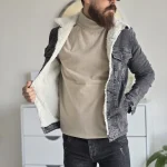 کت جین خزدار زنانه تمام کش رنگ مشکی ذغالی سایز L تا XXXL - Image 9