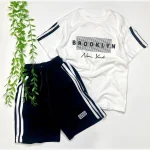 ست تیشرت شلوارک اسپرت دخترانه و پسرانه طرح brooklyn پنبه دورس ترک