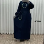 پیراهن نخی گلدوزی زنانه مدل خاطره فری سایز تا 48 با کمربند - Image 4