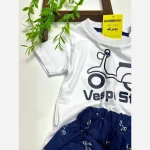 ست تیشرت و شلوارک پسرانه طرح وسپا کد 4361 جنس پنبه و کتان کاغذی - Image 3