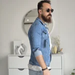 کت جین مردانه تمام کش ترک رنگ آبی روشن و آبی تیره فری سایز مناسب وزن 45 تا 60 کیلوگرم - Image 6