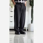 شلوار بگ پارچه ای زنانه مدل پیله دار جنس کاترین رنگ مشکی سایز L تا 3XL - Image 6