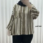 بلوز نخی راه راه زنانه جلو دکمه فری سایز مناسب تا سایز 50 - Image 5
