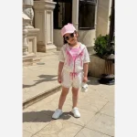 ست سه تکه دخترانه تاپ رویه تور و شلوارک مناسب 2 تا 9 سال - Image 3
