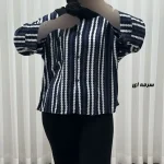 بلوز نخی راه راه زنانه جلو دکمه فری سایز مناسب تا سایز 50 - Image 4