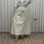 دامن زنانه لینن تمام دکمه فری سایز مناسب تا 46 قد 90 سانتیمتر - Image 3
