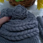 شال و کلاه بچگانه دست بافت طوسی کاموا ترک - Image 3