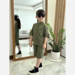 ست دو تکه بلوز و شلوارک لینن اسپرت دخترانه و پسرانه سایز 2 تا 8 سال - Image 3