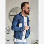 کت جین مردانه تمام کش ترک رنگ آبی روشن و آبی تیره فری سایز مناسب وزن 45 تا 60 کیلوگرم - Image 2