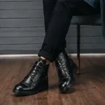 نیم بوت مردانه اسپرت سگک دار چرم صنعتی مشکی رنگ - Image 7