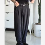 شلوار بگ پارچه ای زنانه مدل پیله دار جنس کاترین رنگ مشکی سایز L تا 3XL - Image 7