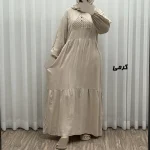 پیراهن ساحلی نخی گلدوزی شده زنانه و دخترانه فری سایز تا 46 با کمربند - Image 5