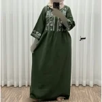 پیراهن زنانه لینن طرح مایا فری سایز مناسب تا 48 با کمربند - تصویر 3