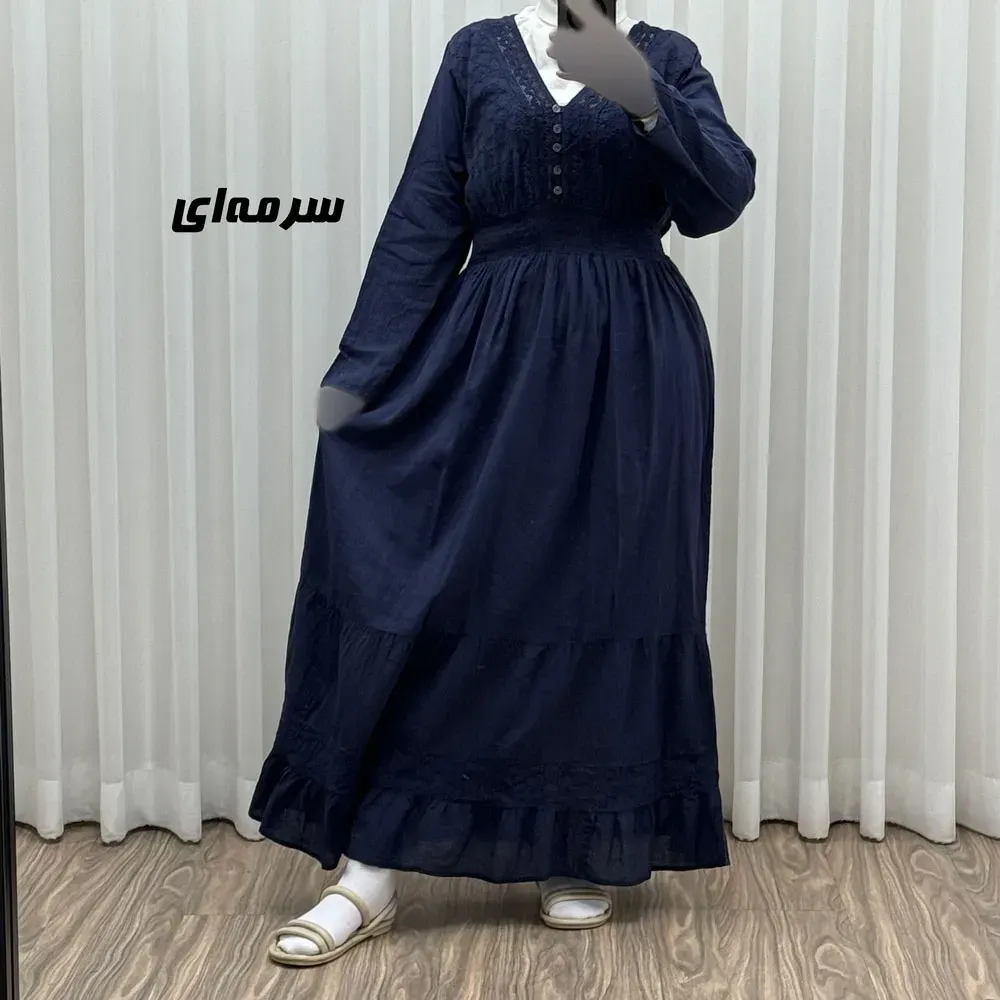 e11996a0-e10a-496a-8870-4101363a2917 پیراهن ساحلی زنانه آستین بلند نخی تافته فری سایز مدل سلن دکمه دار آستردار - Image 1