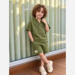 ست دو تکه بلوز و شلوارک لینن اسپرت دخترانه و پسرانه سایز 2 تا 8 سال - Image 4