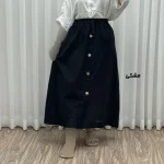 دامن زنانه لینن تمام دکمه فری سایز مناسب تا 46 قد 90 سانتیمتر - Image 4