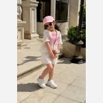 ست سه تکه دخترانه تاپ رویه تور و شلوارک مناسب 2 تا 9 سال - Image 5