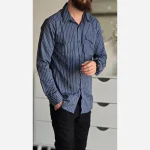 پیراهن جین آستین بلند دو جیب مردانه پارچه جین کاغذی کشی سایز M تا XXL - Image 5