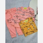 ست بلوز شلوار بچگانه طرح پنگوئن پاییزه مخمل سلانیک پنبه صورتی خردلی 1 تا 7 سال - Image 3