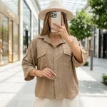 شومیز باکسی زنانه و نوجوان آستین سه ربع جنس صوفیا آبشاری - Image 7