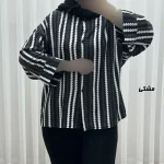 بلوز نخی راه راه زنانه جلو دکمه فری سایز مناسب تا سایز 50 - Image 8