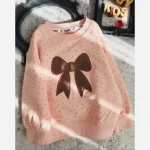 بلوز دورس دخترانه پاپیون خالخالی رنگ صورتی سفید کرمی