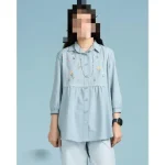 شومیز الیاف طبیعی نخ پنبه دخترانه و نوجوان رنگ زرد و آبی سایز 1 تا 4 - تصویر 4