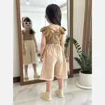 ست تاپ و شلوارک دخترانه طرح سلنا جنس پنبه و لنین سایز 2 تا 9 سال - تصویر 3