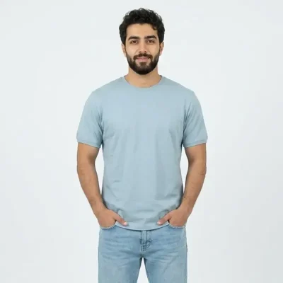 تیشرت بیسیک مردانه پنبه خالص یقه گرد آبی کد 11856