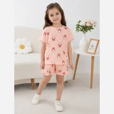 ست کراپ و شلوارک دخترانه پنبه ای خنک سایز 2 تا 9 سال