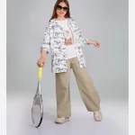 ست سه تیکه دخترانه شامل شومیز کتان، تیشرت فلامنت و شلوار بگ لینن - تصویر 5