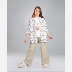 ست سه تیکه دخترانه شامل شومیز کتان، تیشرت فلامنت و شلوار بگ لینن - تصویر 4