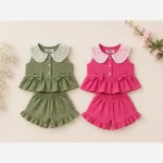 ست تاپ و شلوارک دخترانه طرح اطلس یقه گلدوزی سایز 2 تا 6 سال - تصویر 2