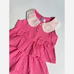 ست تاپ و شلوارک دخترانه طرح اطلس یقه گلدوزی سایز 2 تا 6 سال - تصویر 8