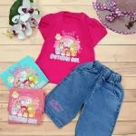 تیشرت شلوارک دخترانه طرح Sweet پنبهای ضد حساسیت سایز 35 تا 45