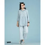 شومیز الیاف طبیعی نخ پنبه دخترانه و نوجوان رنگ زرد و آبی سایز 1 تا 4 - تصویر 3