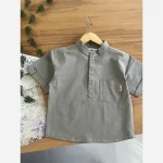 پیراهن جلو دکمه دار لینن بچگانه مناسب 3 تا 15 سال - تصویر 7