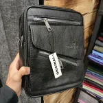 کیف دوشی اسپرت مردانه چرم مصنوعی طرح دیوید جونز مشکی و عسلی و قهوهای - تصویر 5
